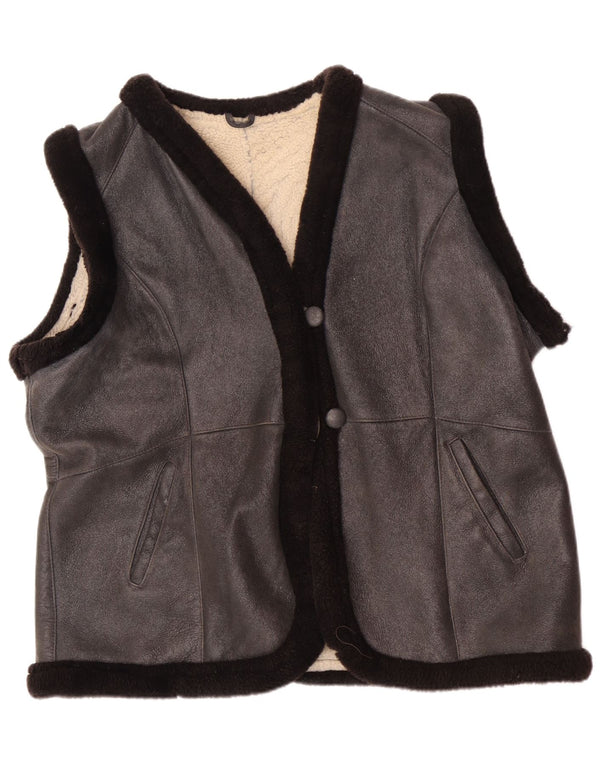 Vintage Womens Shearling Gilet UK 22 3XL Black