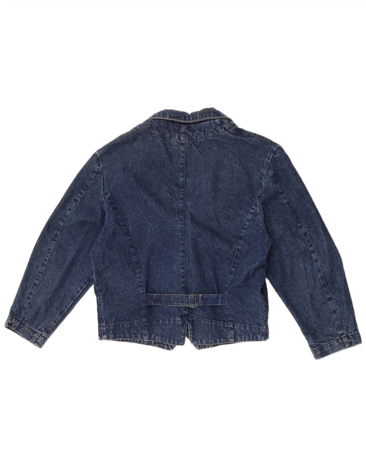 Giacca blazer in denim doppio petto vintage da donna UK 14 cotone blu medio