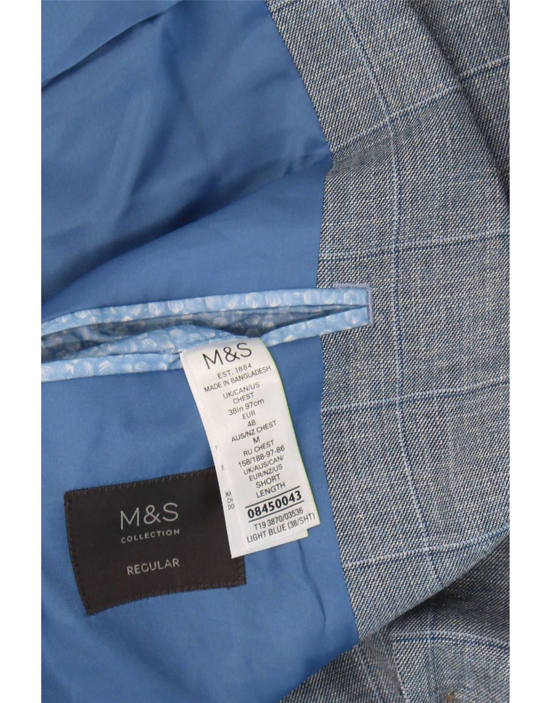 Giacca blazer a 2 bottoni Marks & Spencer da uomo UK 38 a quadri blu medio