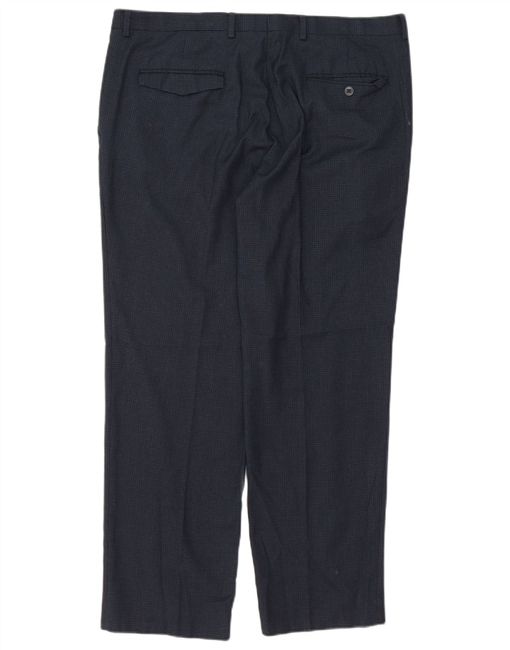 Pantaloni da abito su misura da uomo Marks & Spencer W36 L29 blu navy a quadri
