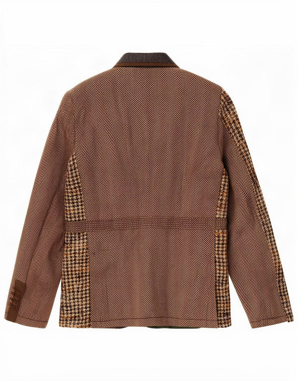 Desigual Giacca blazer da uomo a 3 bottoni EU 56 3XL Lana patchwork marrone