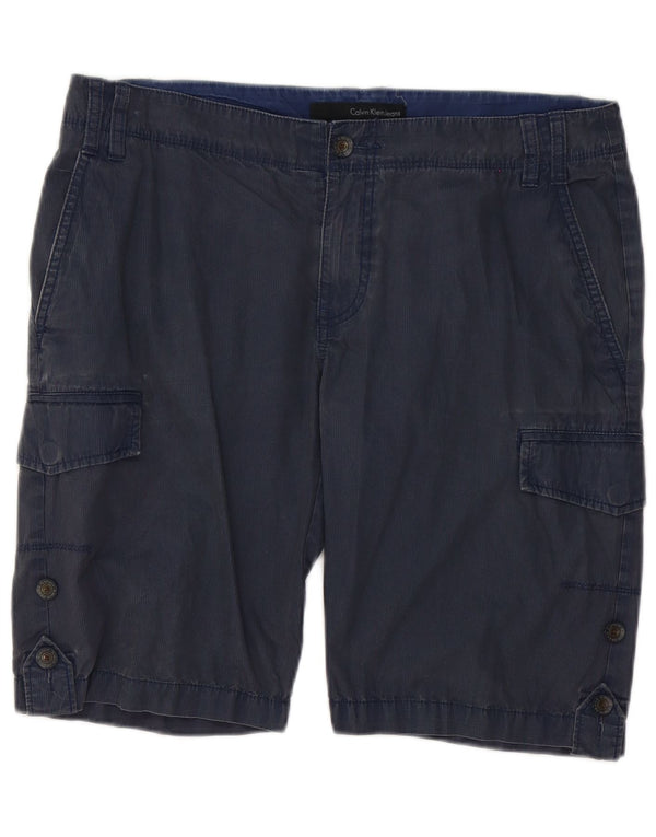 Calvin Klein Mens Cargo Shorts W33 Medium Navy Blue Pinstripe Cotton