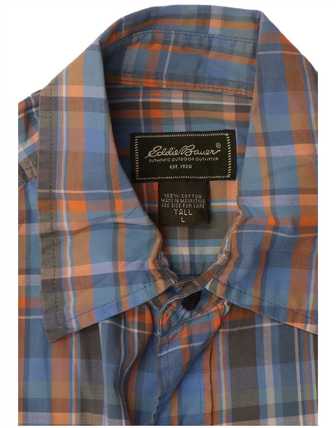 Eddie Bauer Camicia a maniche corte alta da uomo in cotone a quadri blu grande