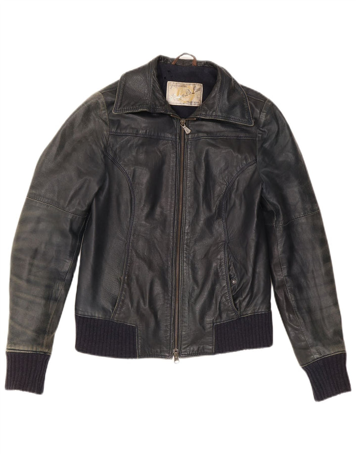 Giacca in pelle da donna vintage IT 42 media in pelle nera