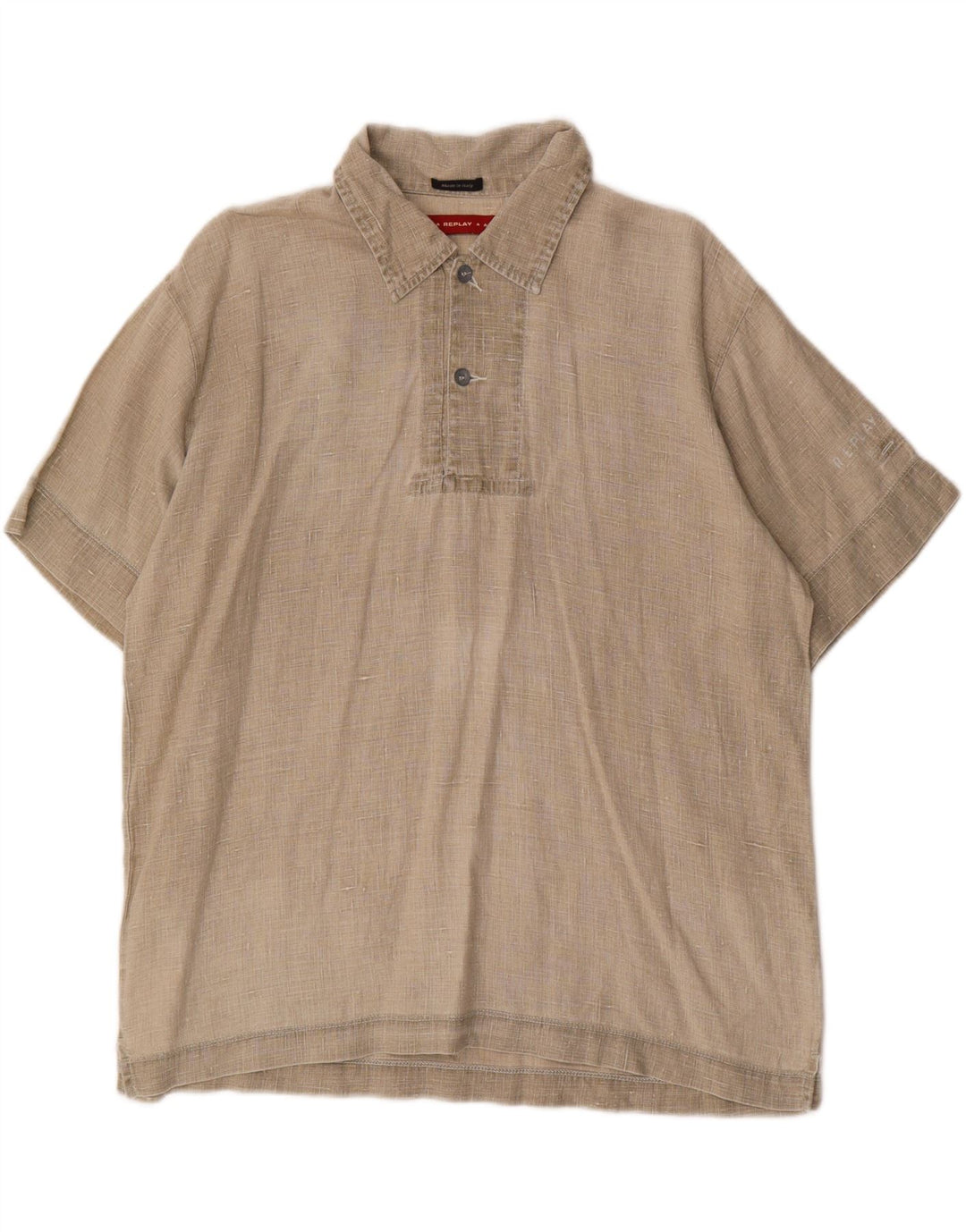 Replay Camicia pullover a maniche corte da uomo XL Lino beige