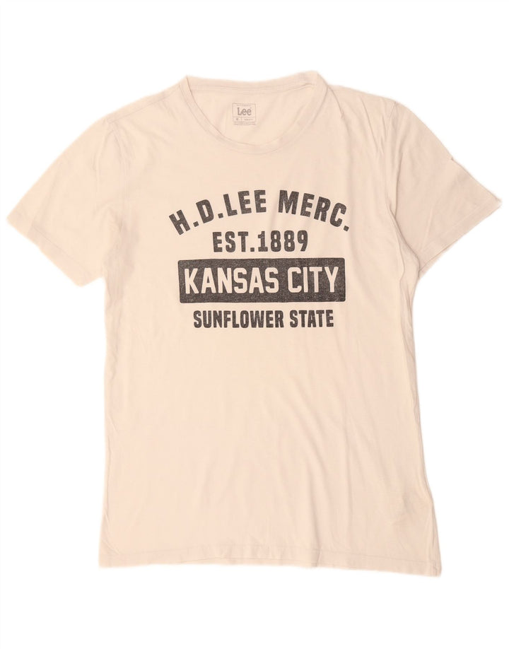 T-shirt grafica da uomo con vestibilità regolare LEE, in cotone bianco sporco medio