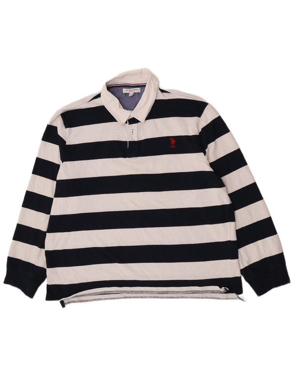 Polo Assn. Polo da rugby da uomo a maniche lunghe 2XL a righe blu navy