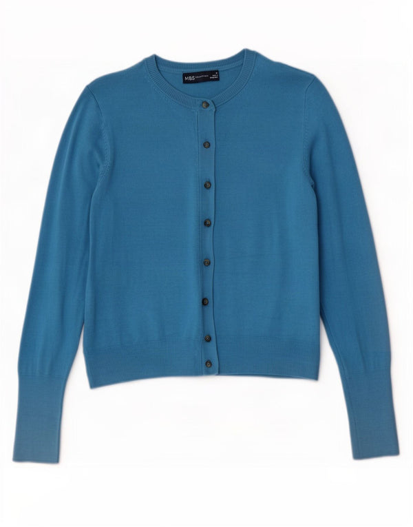 Maglione cardigan corto da donna Marks & Spencer UK 10 piccolo viscosa turchese
