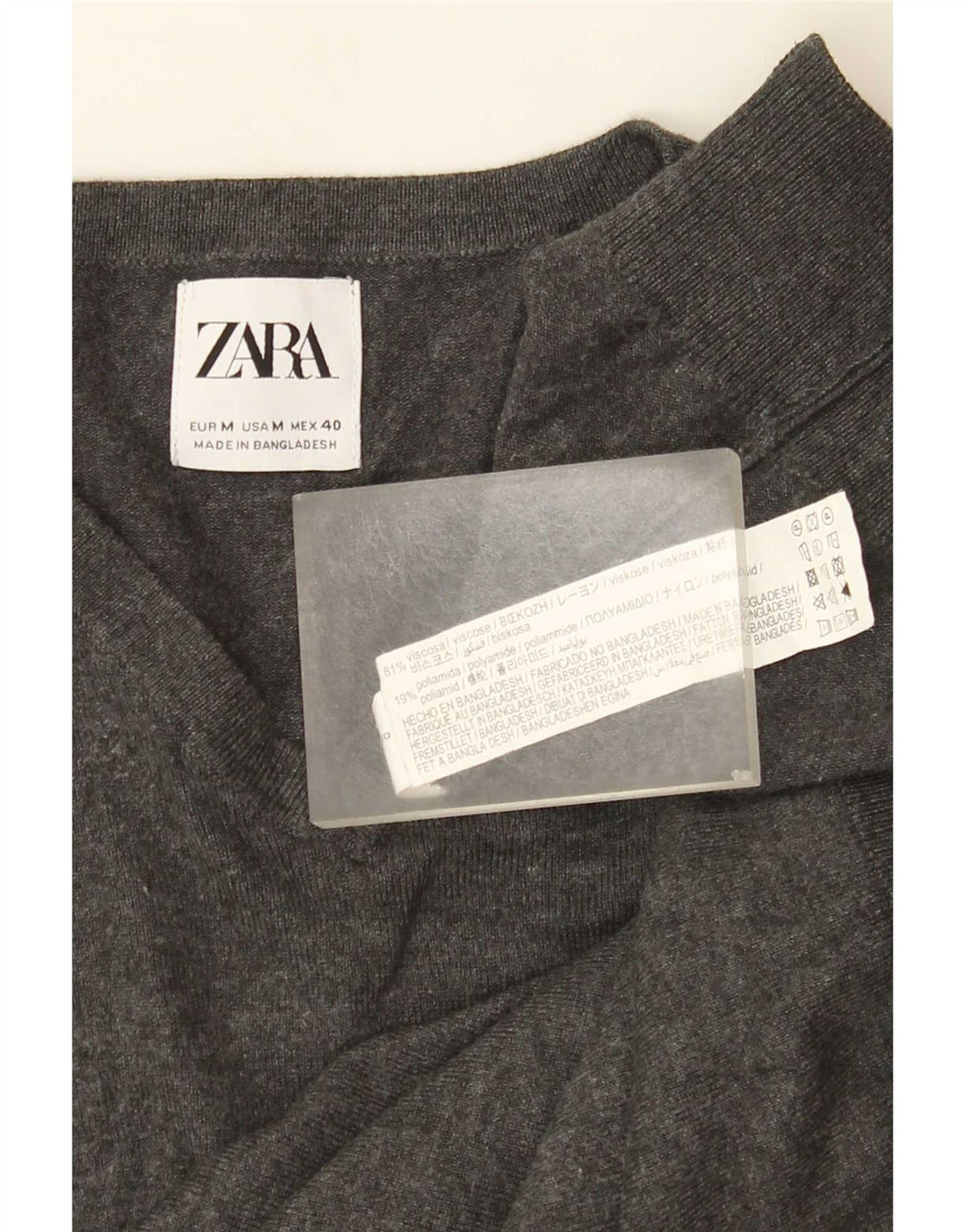 Maglione Zara da uomo con scollo a V in viscosa grigio medio