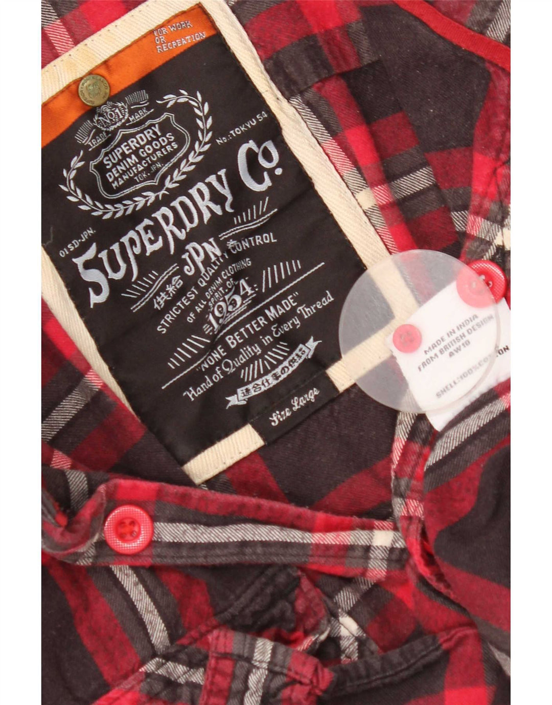 Camicia da uomo in flanella Superdry, cotone a quadri rossi grandi