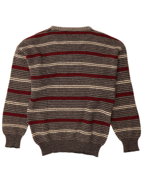 Maglione da uomo girocollo Benetton IT 52 in lana vergine a righe grandi grigie