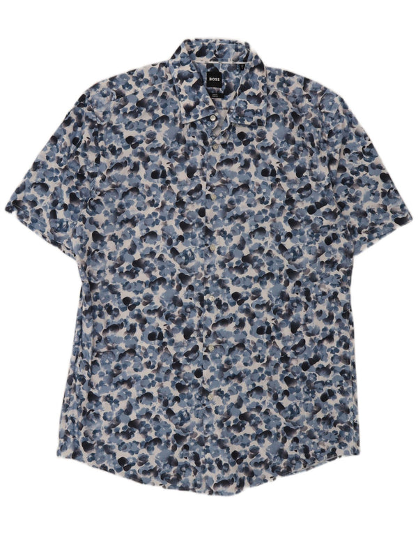 Camicia a maniche corte elasticizzata da uomo Hugo Boss taglia 43 17 XL blu floreale