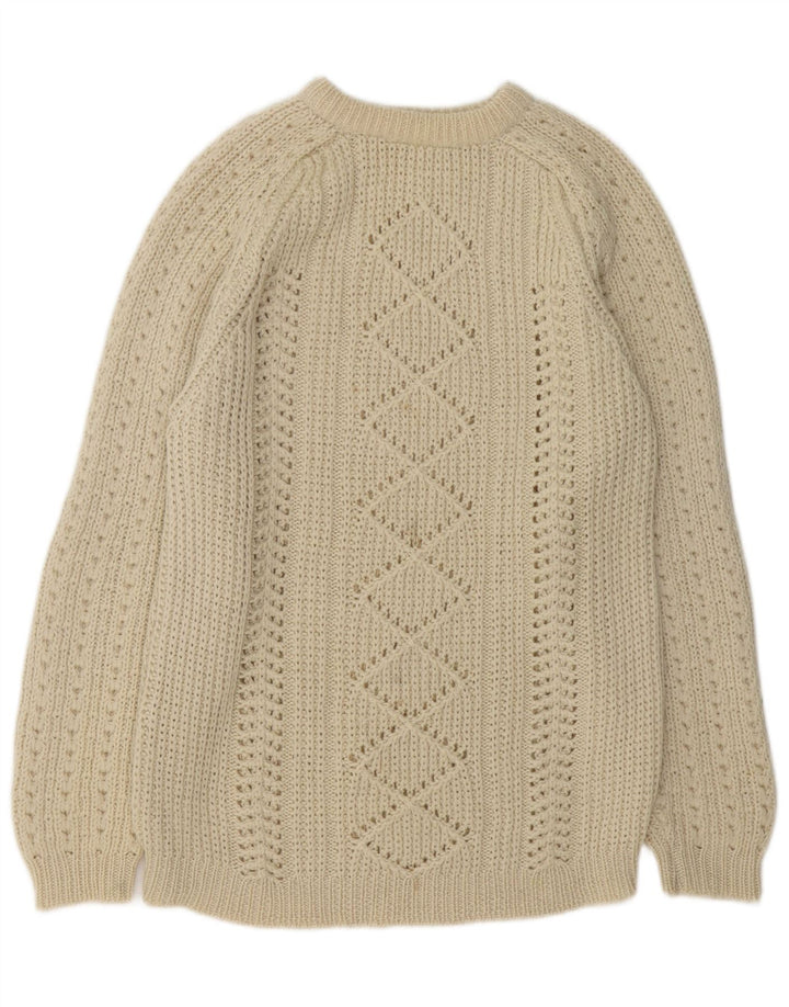 Maglione maglione vintage da donna con scollo a barca UK 14 grande bianco sporco