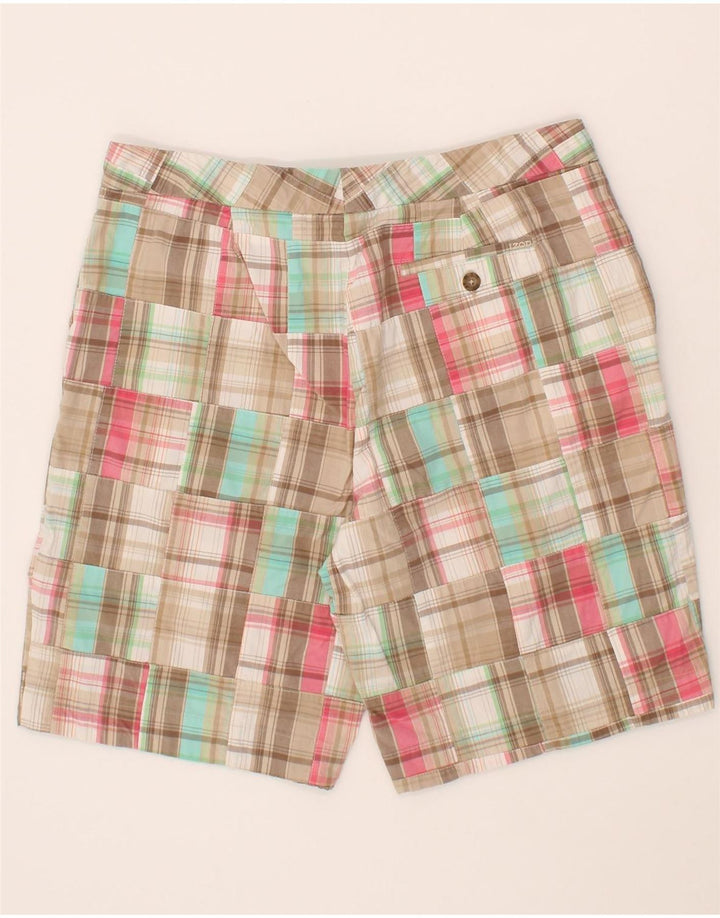 IZOD Womens Chino Shorts US 12 Large W34 Beige Check Cotton Vintage Izod and Second-Hand Izod from Messina Hembry 