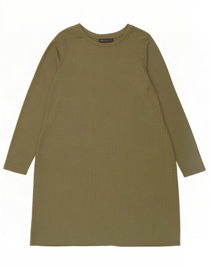 Abito a trapezio a maniche lunghe da donna Marks & Spencer UK 14 Grande poliestere kaki