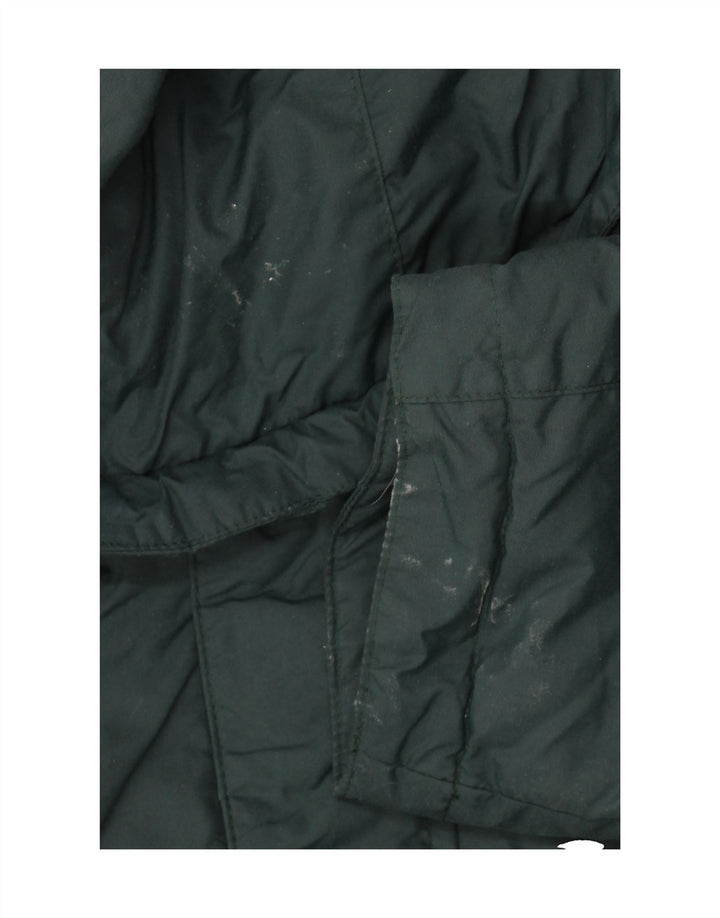 PLAYLIFE Mens Graphic Hooded Padded Jacket UK 38 Medium Green Polyester Vintage Playlife and Second-Hand Playlife from Messina Hembry 