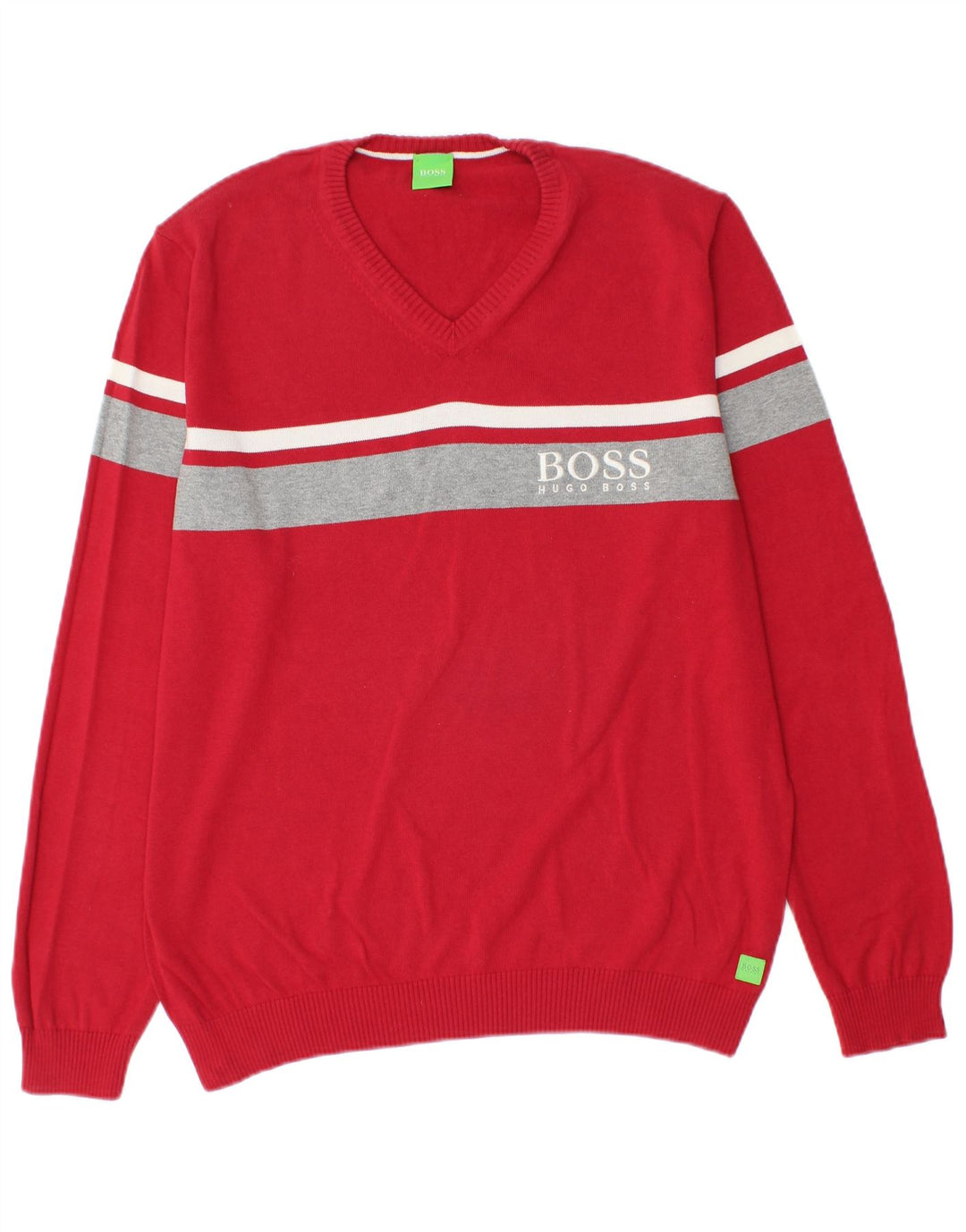 Maglione da uomo con scollo a V grafico HUGO BOSS grande blocco di colore rosso