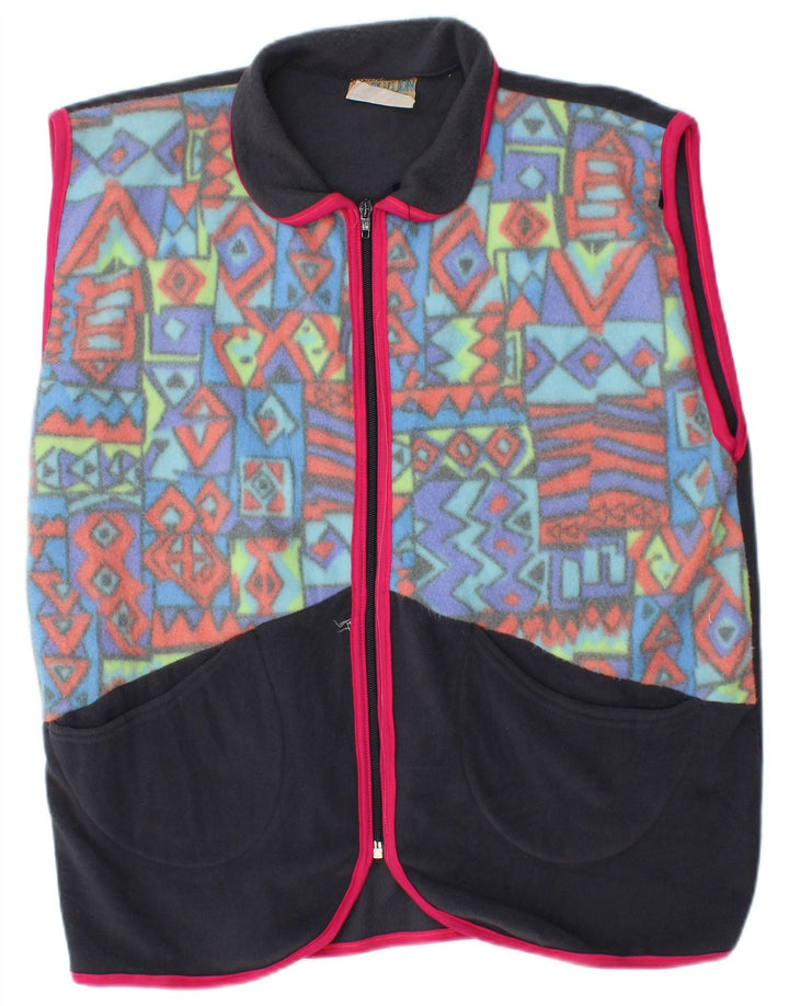 Gilet in pile da uomo vintage UK 40 Grande poliestere geometrico multicolore