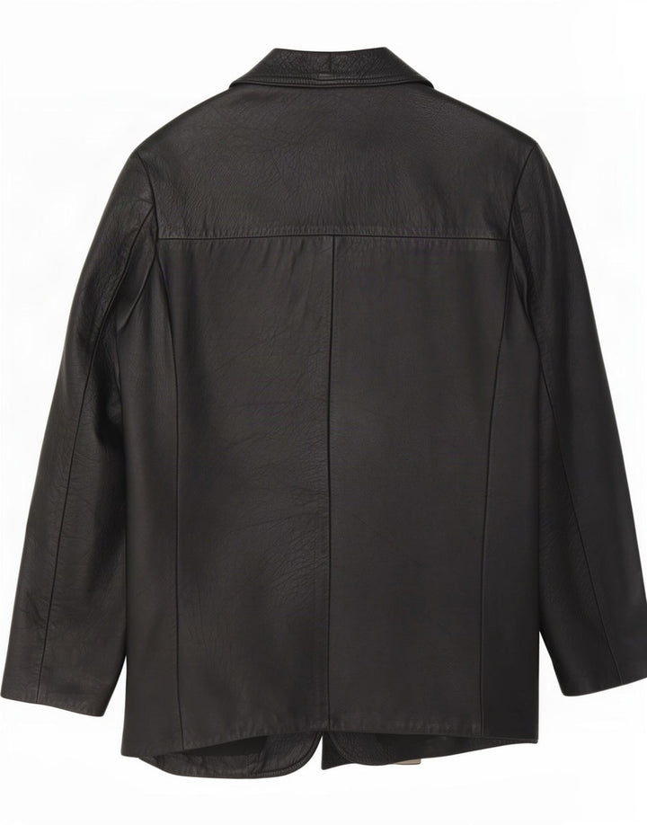 Giacca blazer in pelle vintage da uomo a 2 bottoni UK 38 media nera
