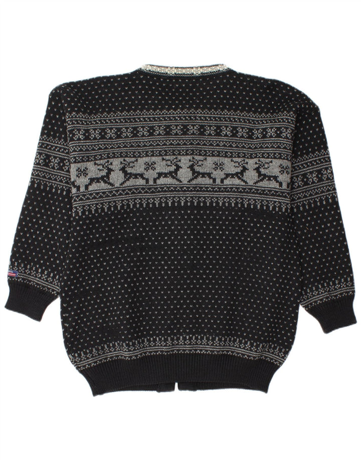 Maglione cardigan da uomo Norwool Lana nuova Fair Isle nera media
