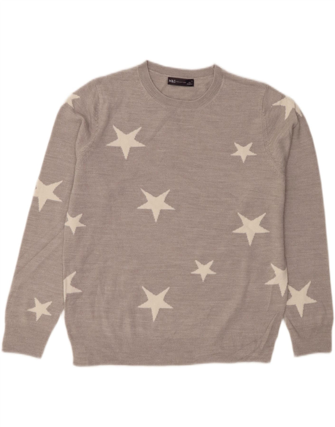 MARKS & SPENCER Womens Crew Neck Jumper Sweater UK 14 Large  Grey Vintage Marks & Spencer and Second-Hand Marks & Spencer from Messina Hembry 