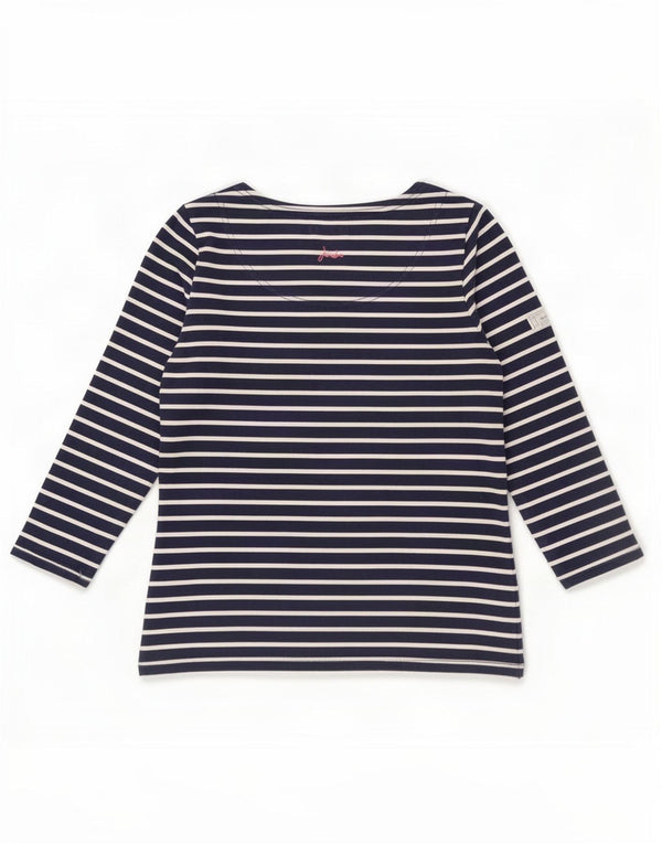 Joules Top da donna manica 3/4 UK 8 piccolo cotone a righe blu navy