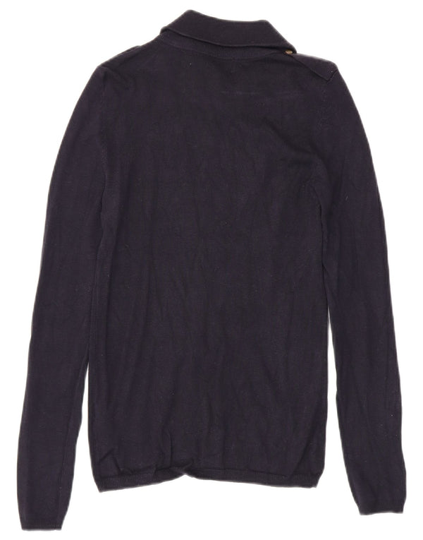 Zara Womens Zip Neck Jumper Sweater UK 12 Medium Navy Blue Viscose