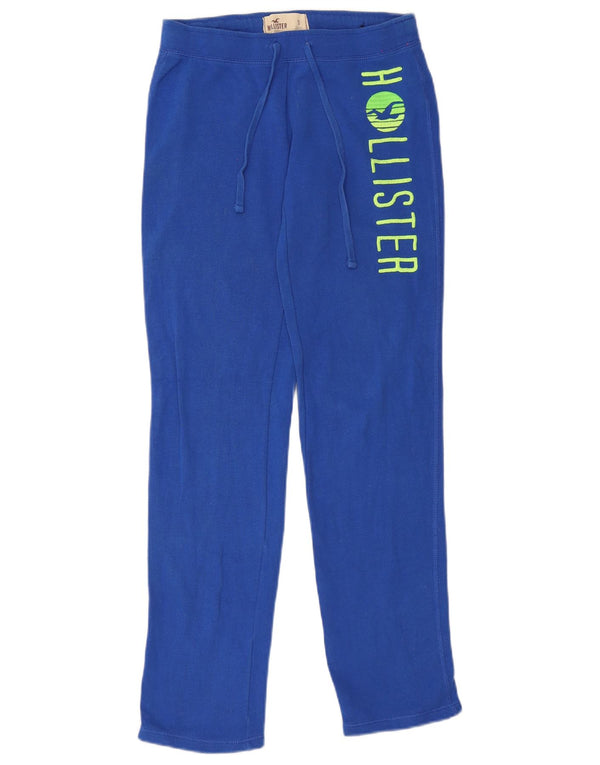 Pantaloni da tuta con grafica Hollister da donna UK 10 Small Blue Cotton