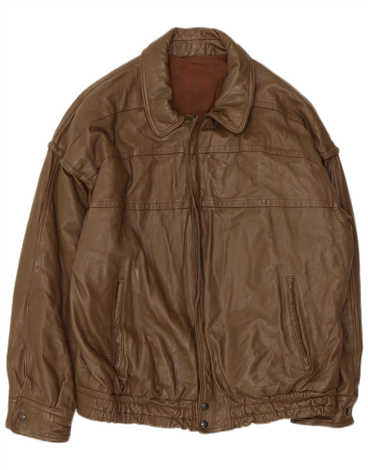 Giacca in pelle vintage da uomo UK 40 grande in pelle kaki