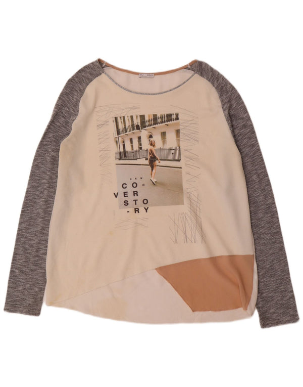 Top grafico da donna Zara manica lunga UK 16 Large bianco color block