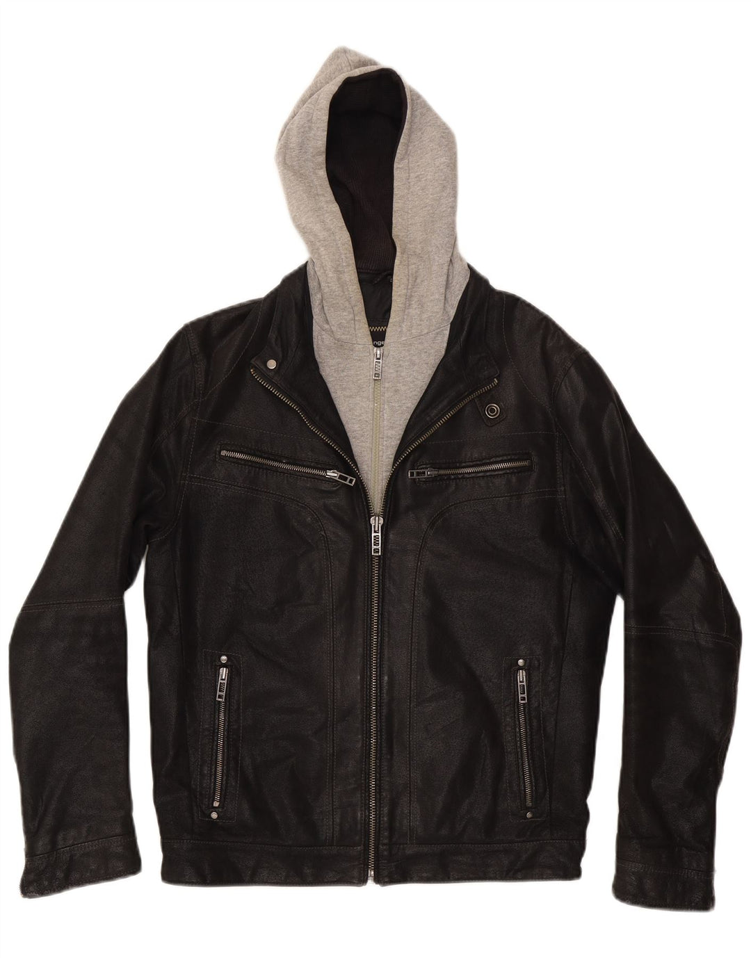Giacca in pelle con cappuccio da uomo Angelo Litrico UK 36 Small Black Colourblock
