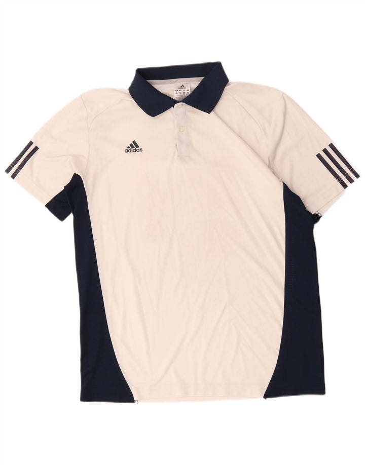 Polo Adidas Climacool da uomo grande in cotone color block bianco