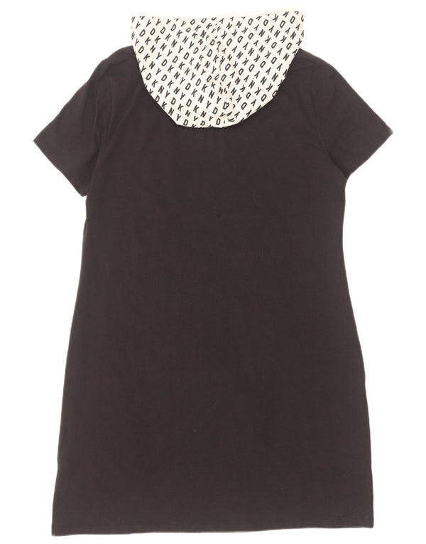 Abito t-shirt con cappuccio grafico da donna Dkny UK 18 XL cotone color block nero