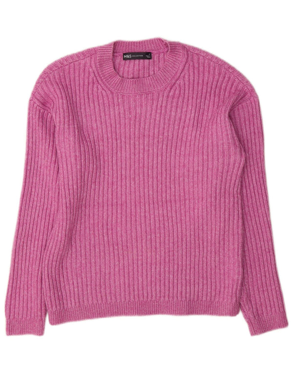 Maglione maglione girocollo da donna Marks & Spencer UK 10 piccolo poliestere rosa