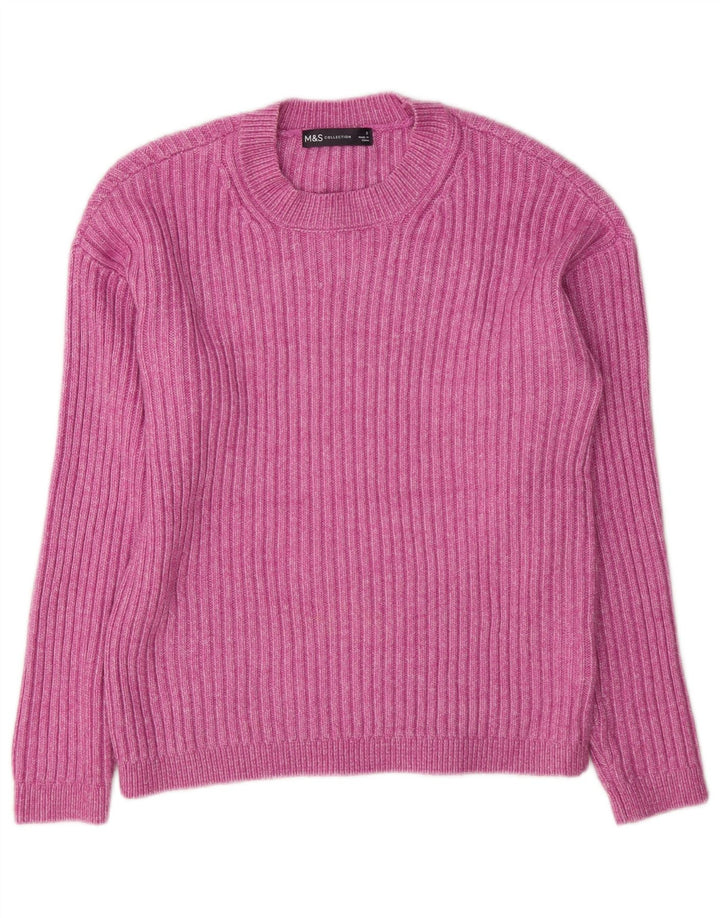 Maglione maglione girocollo da donna Marks & Spencer UK 10 piccolo poliestere rosa