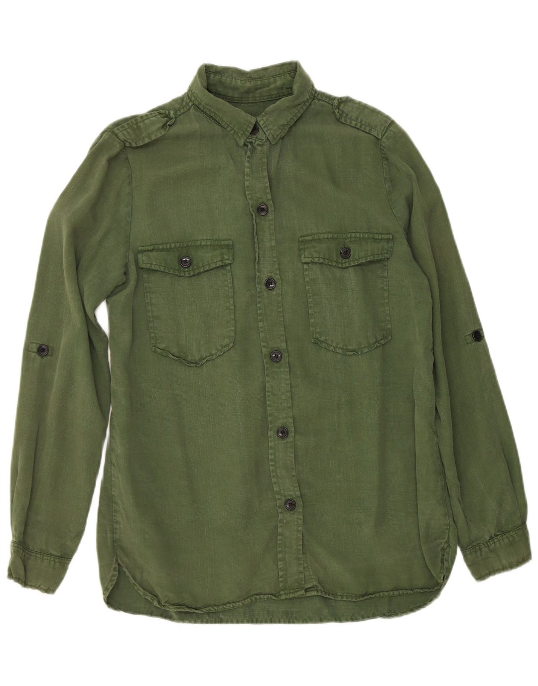 Camicia militare Zara da donna UK 12 Lyocell verde medio