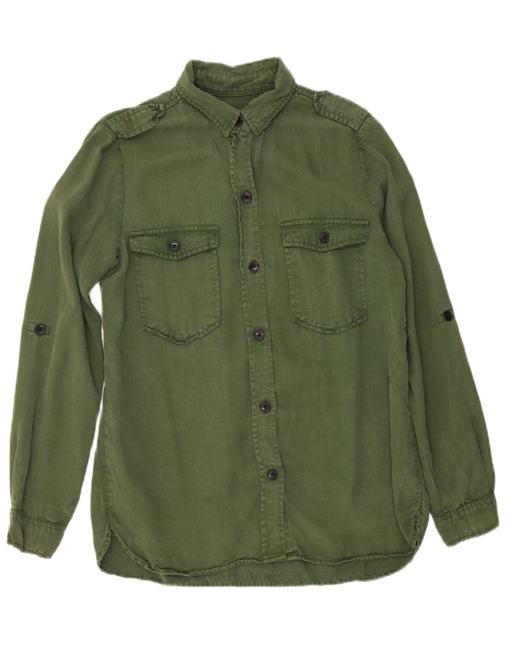 Camicia militare Zara da donna UK 12 Lyocell verde medio