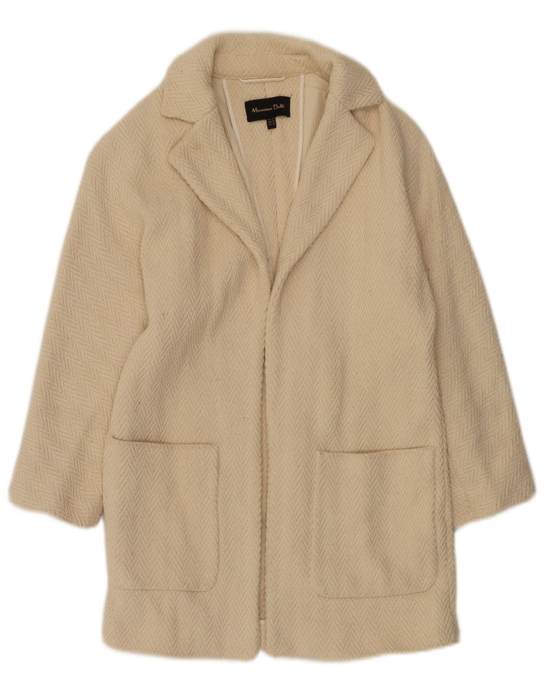 Soprabito aperto da donna con maniche a 3/4 di Massimo Dutti UK 6 XS bianco sporco a spina di pesce