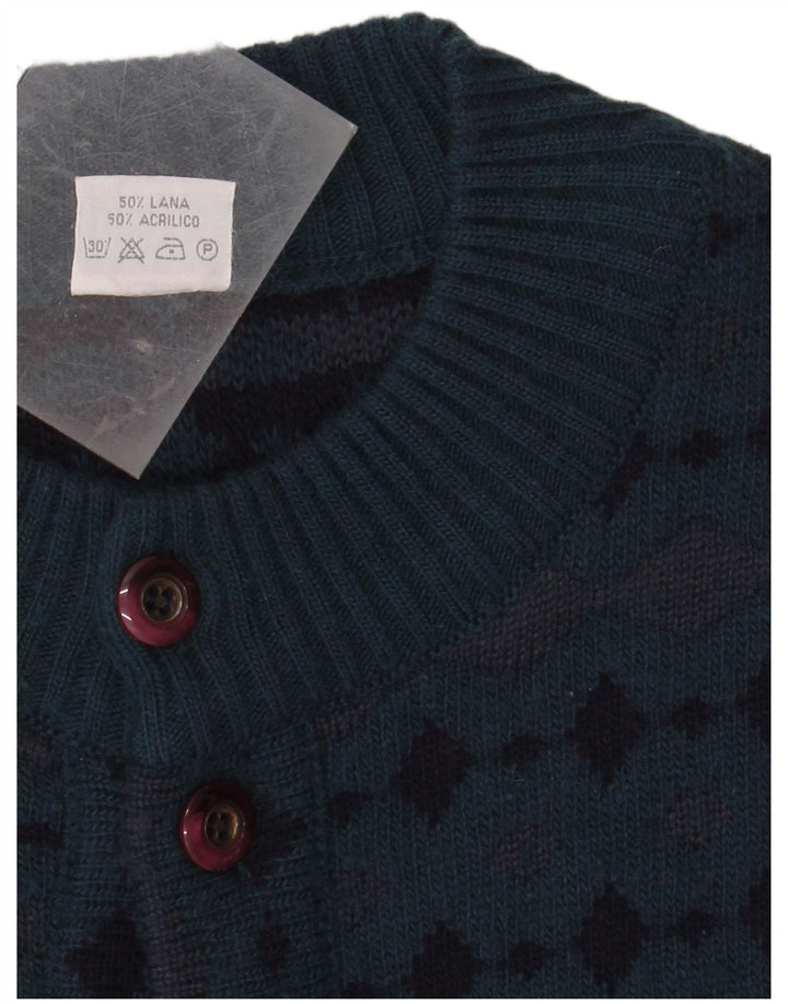 BERNARDINI Maglione cardigan da uomo blu medio a rombi/lana diamante