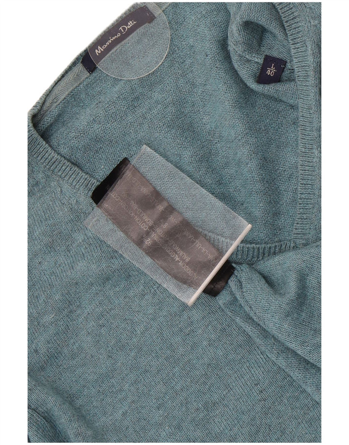 Massimo Dutti Maglione da uomo con scollo a V grande in cotone blu