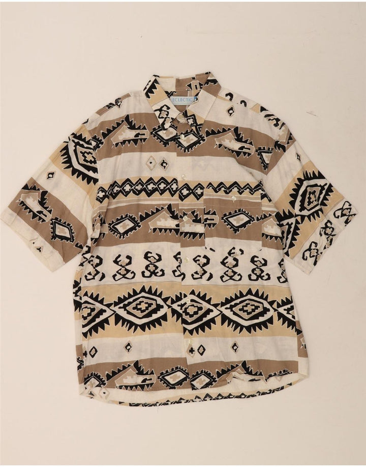 VINTAGE Mens Abstract Pattern Short Sleeve Shirt Large Brown Colourblock Vintage Vintage and Second-Hand Vintage from Messina Hembry 