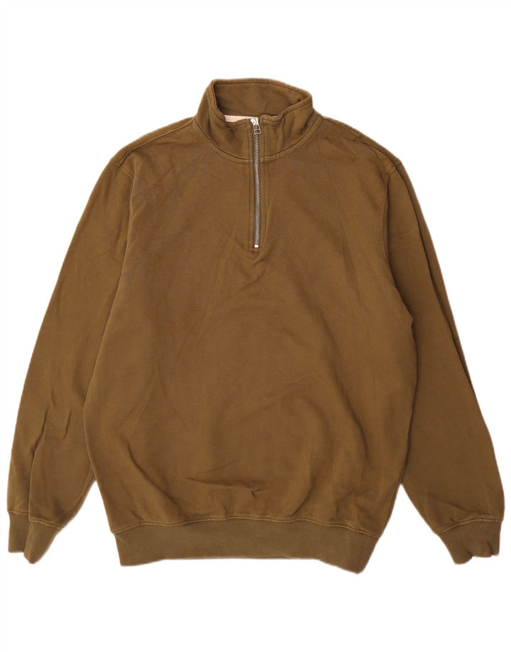 Felpa da uomo con collo con zip John Lewis, maglione grande, cotone kaki