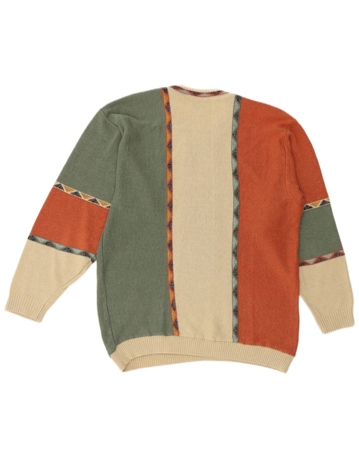 BERTO LUCCI Maglione maglione girocollo da uomo grande geometrico multicolore