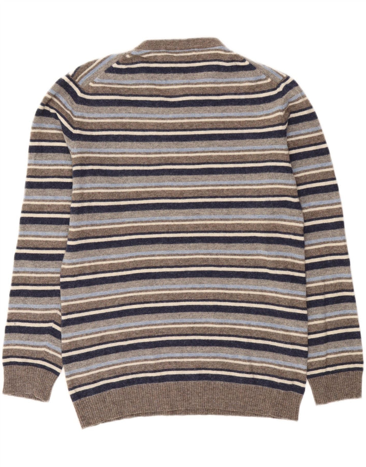 Crew Clothing Maglione da uomo con scollo a V in lana a righe grigio medio