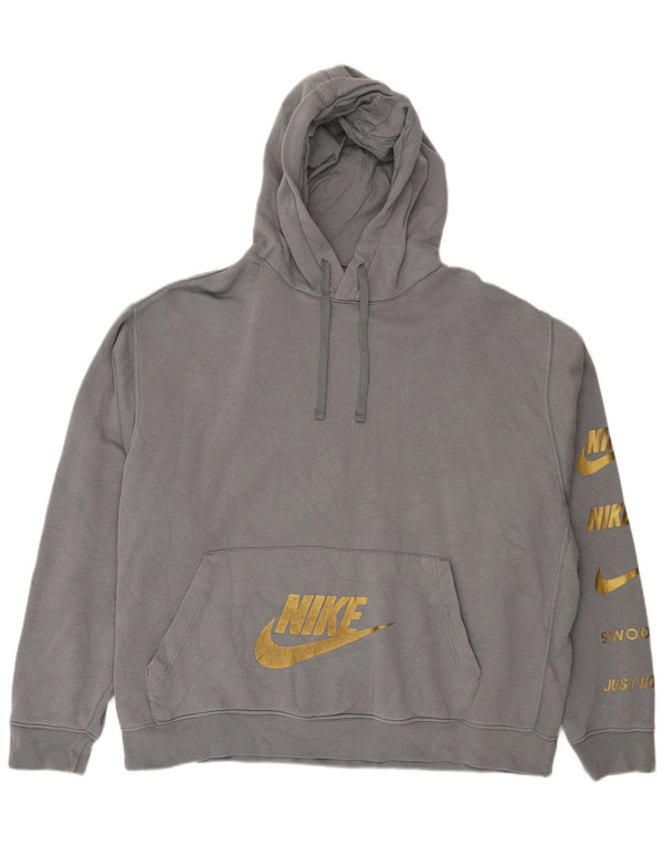 Felpa con cappuccio oversize grafica Nike Swoosh da donna UK 20 2XL Grigio Sport