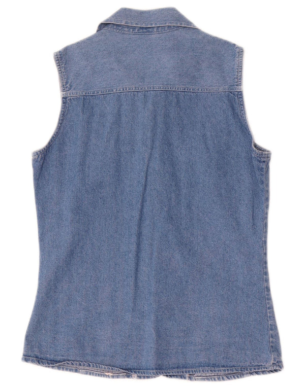 Camicia di jeans senza maniche vintage da donna UK 10 piccola blu