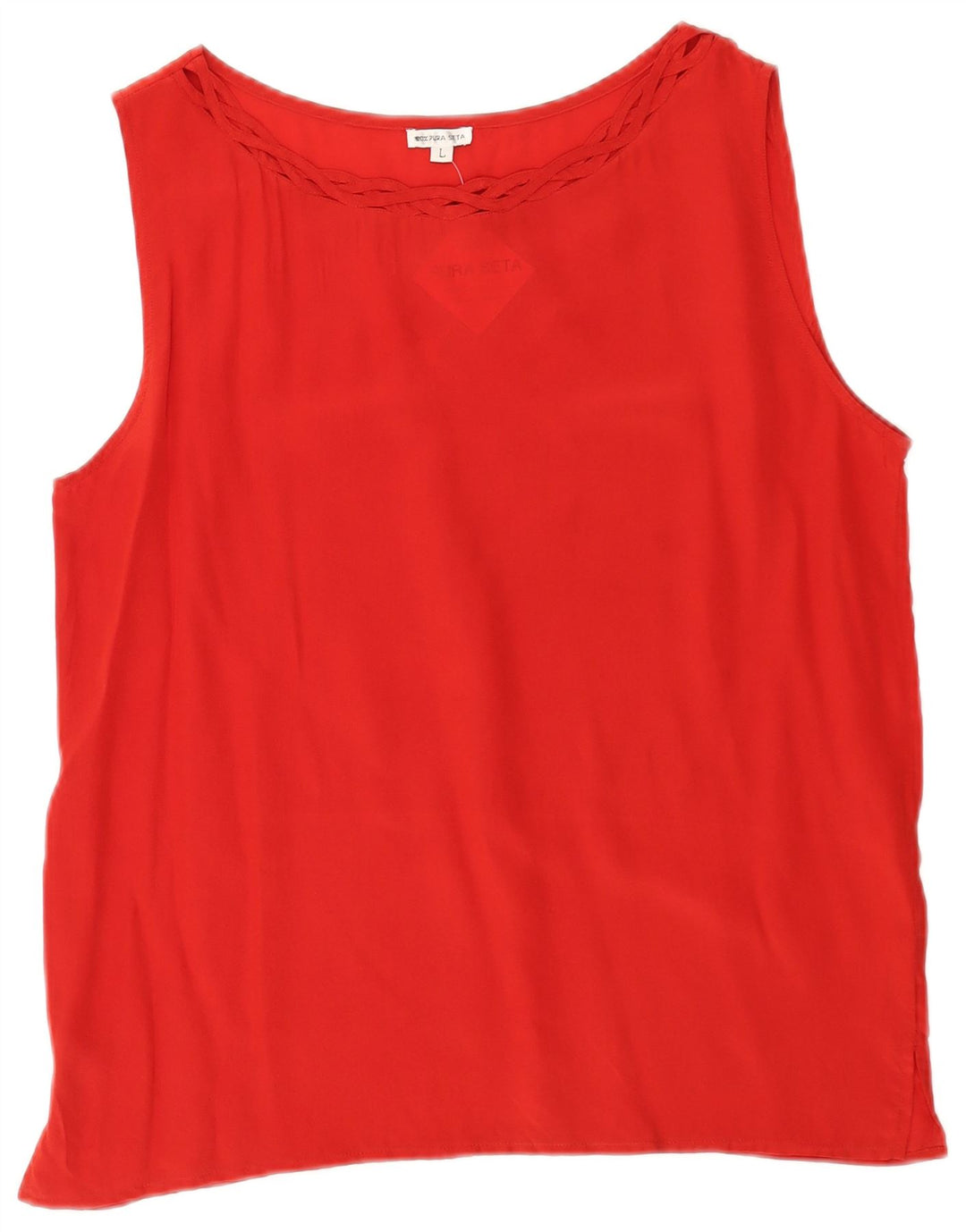 Top camicetta senza maniche vintage da donna UK 16 grande seta rossa