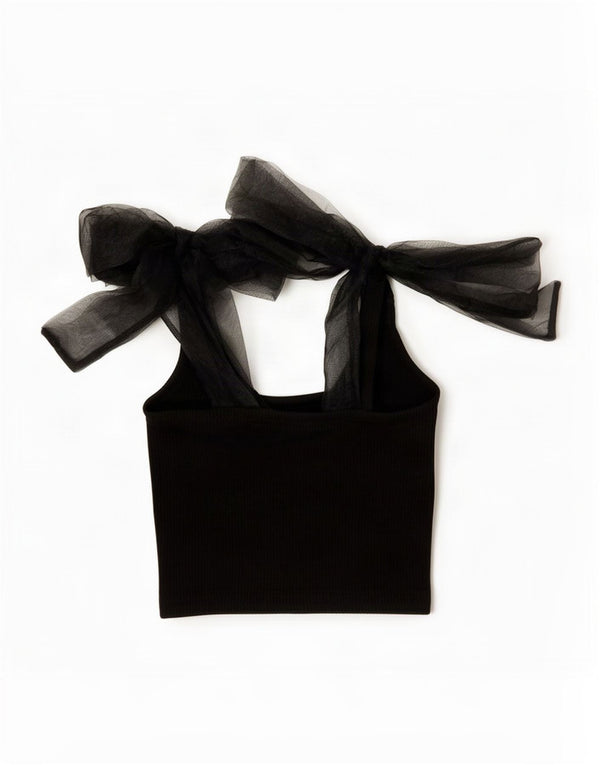 Canotta corta da donna Zara UK 12 cotone nero medio