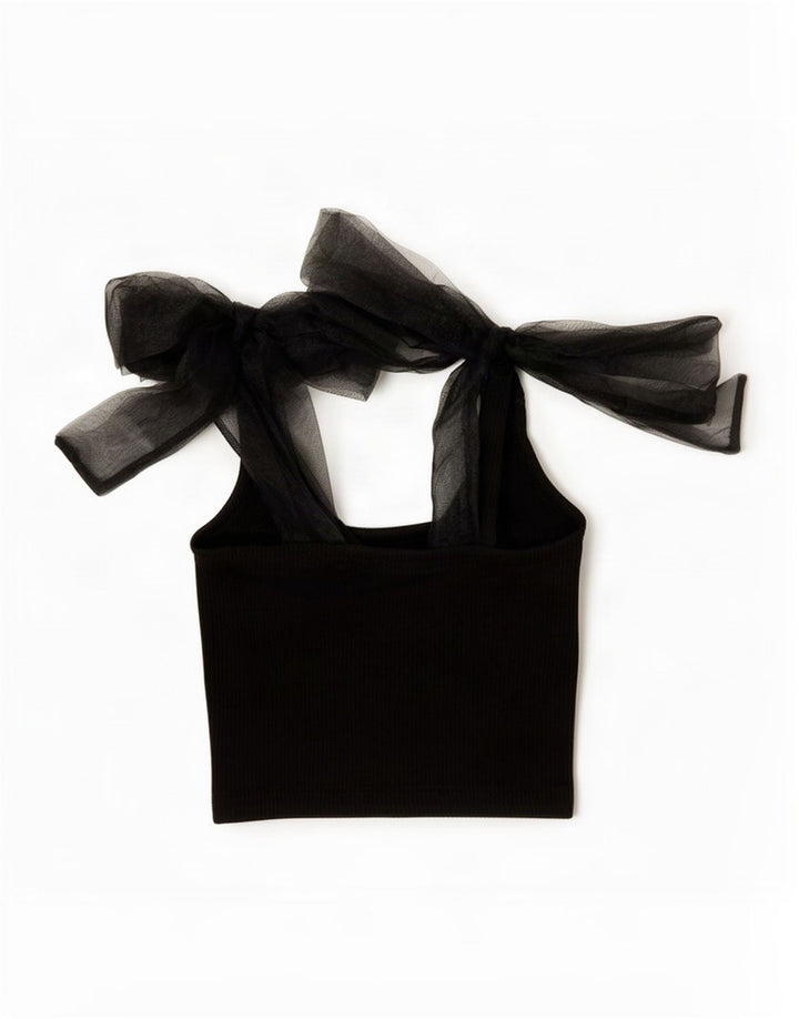 Canotta corta da donna Zara UK 12 cotone nero medio