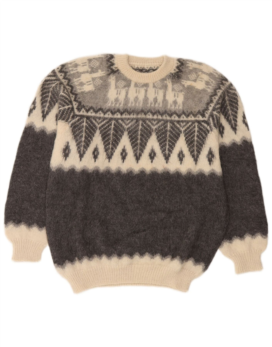 Maglione maglione girocollo vintage da uomo piccolo grigio Fair Isle